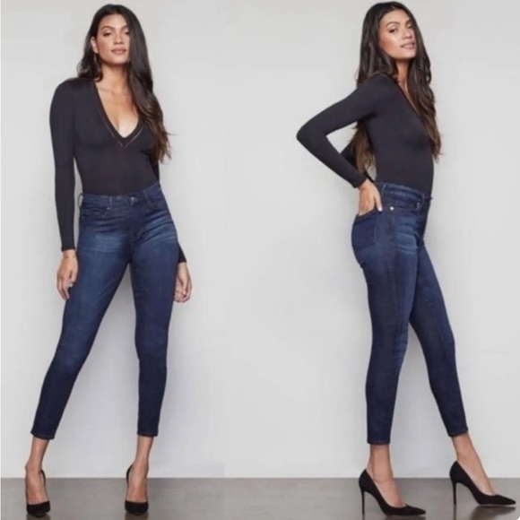 GOOD AMERICAN Womens Navy Denim Zippered Pocketed Chewed Hem Skinny High Waist Jeans